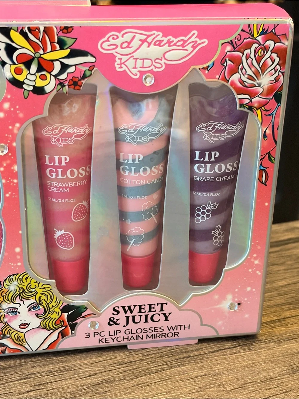 Ed Hardy Sweet & Juicy Lip Gloss Trio with Keychain Mirror